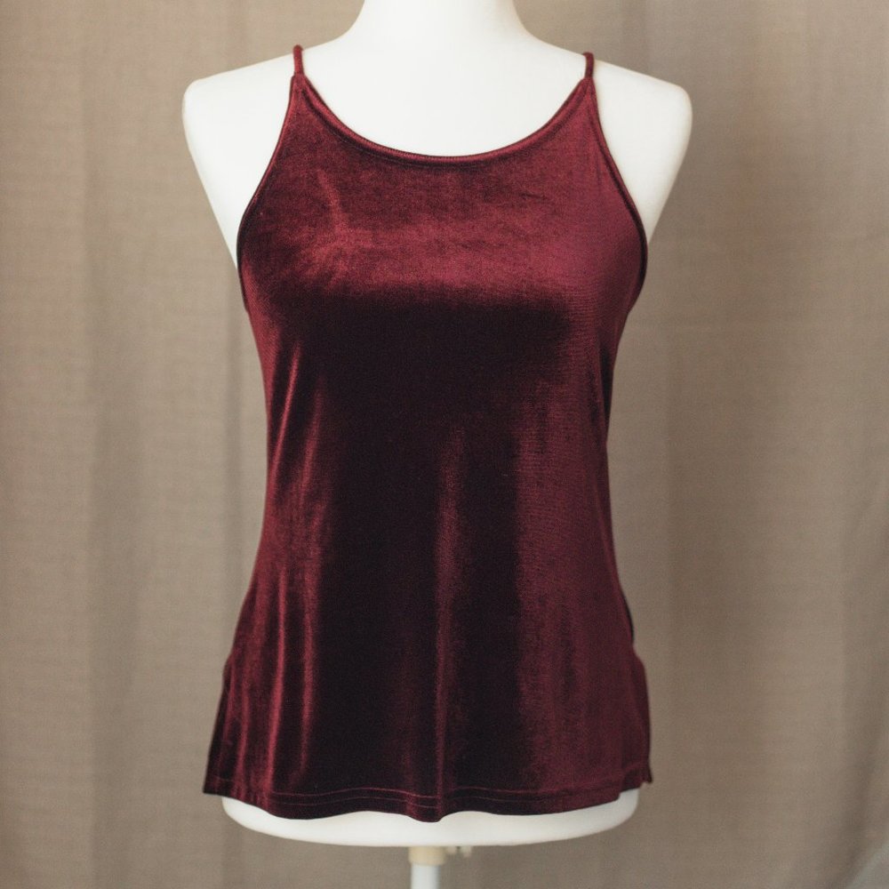 90's Vintage Dark Red Velvet Strap Top By Timing USA